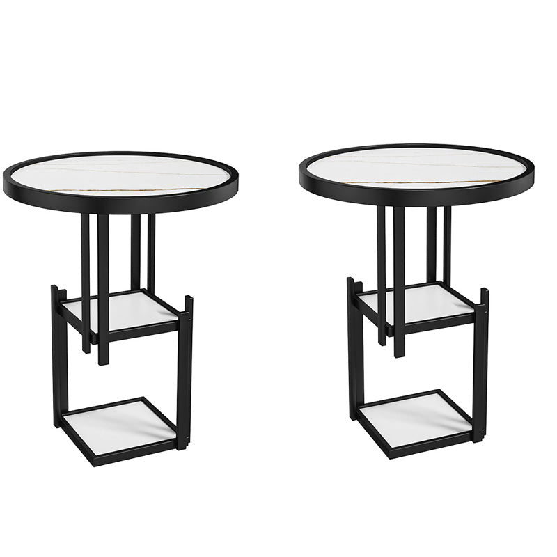 Mesa nocturna de metal nocturna contemporánea de almacenamiento abierto con 3 estantes