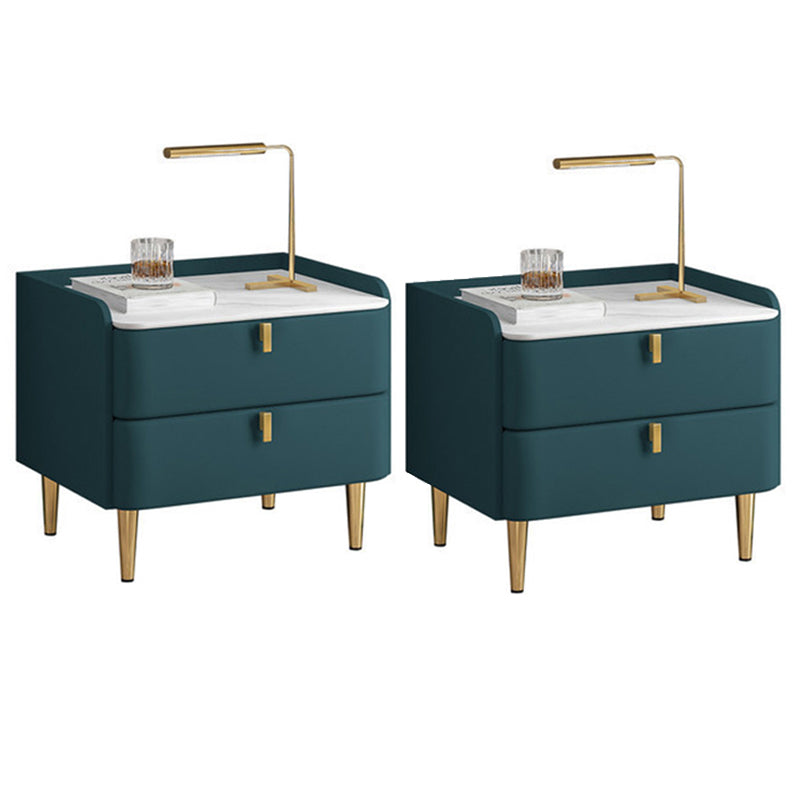 19.69" Tall 2-drawer Bedside Cabinet Legs Included Solid Wood Night Table Blackish Green 2 Piece Set Clearhalo 'Bedroom Furniture' 'furn' 'furn_night_stand' 'Furniture' 'night_stand' 'Nightstands' 5867034
