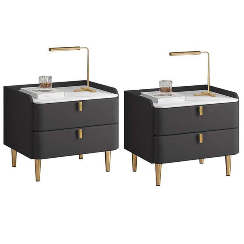 19.69" Tall 2-drawer Bedside Cabinet Legs Included Solid Wood Night Table Dark Gray 2 Piece Set Clearhalo 'Bedroom Furniture' 'furn' 'furn_night_stand' 'Furniture' 'night_stand' 'Nightstands' 5867036