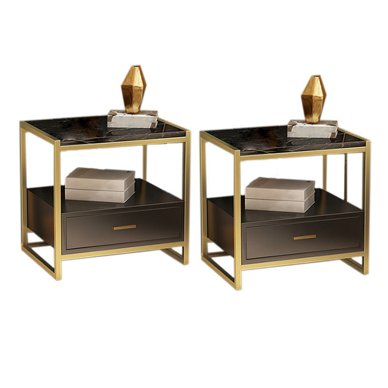 1-Drawer 1-Shelf Accent Table Nightstand 19.68" Tall Faux Marble Bedside Cabinet