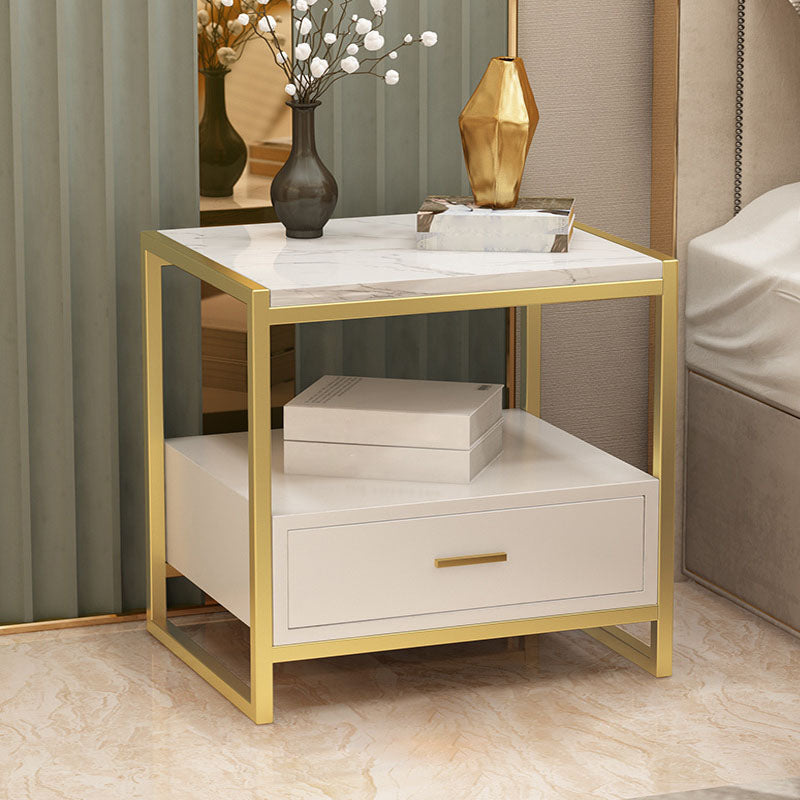 1-Drawer 1-Shelf Accent Table Nightstand 19.68" Tall Faux Marble Bedside Cabinet
