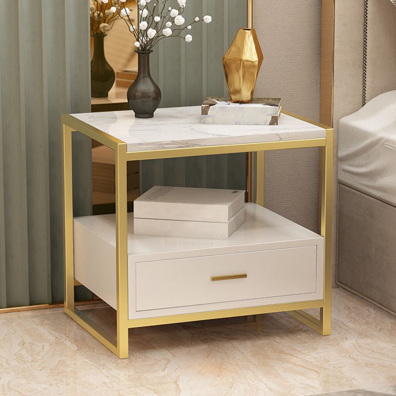 1-Drawer 1-Shelf Accent Table Nightstand 19.68" Tall Faux Marble Bedside Cabinet