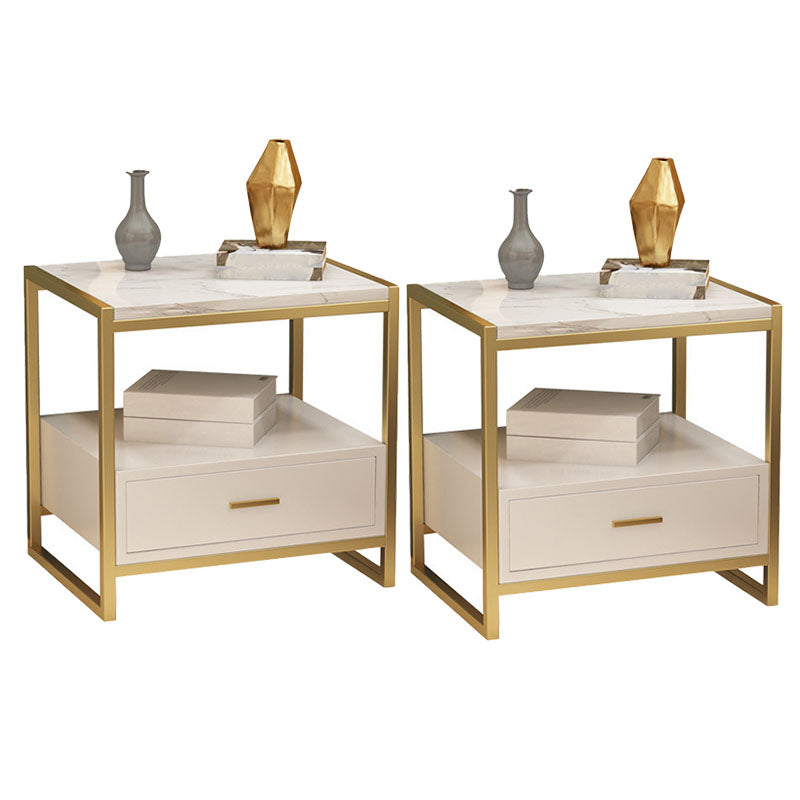 1-Drawer 1-Shelf Accent Table Nightstand 19.68" Tall Faux Marble Bedside Cabinet