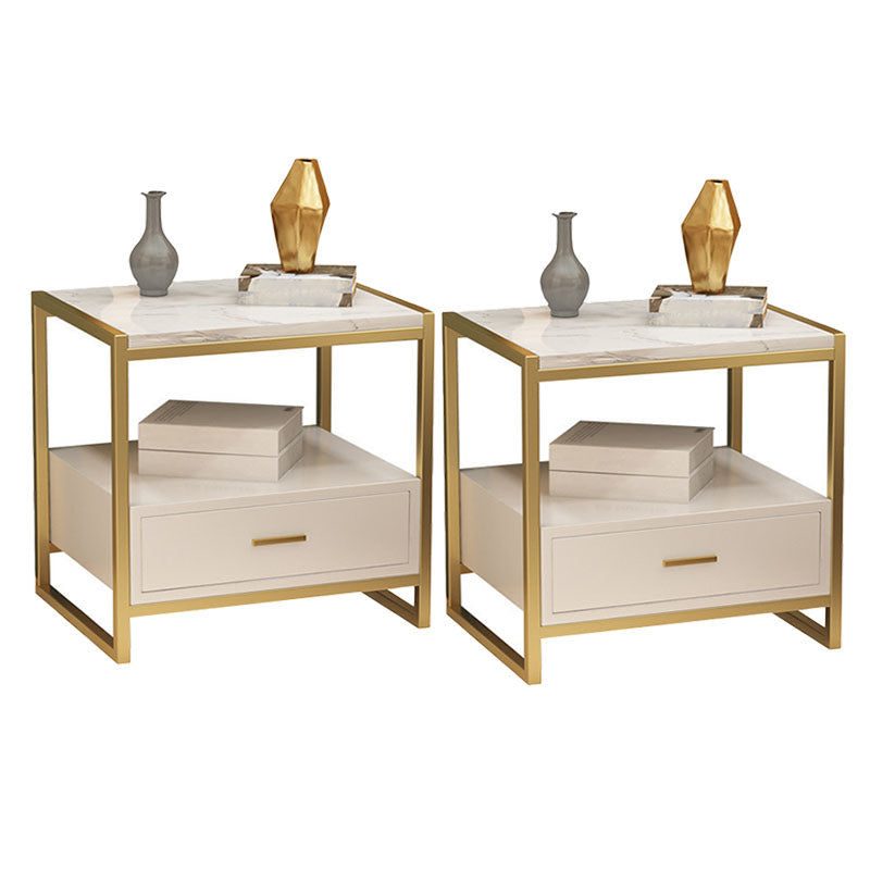 1-Drawer 1-Shelf Accent Table Nightstand 19.68" Tall Faux Marble Bedside Cabinet