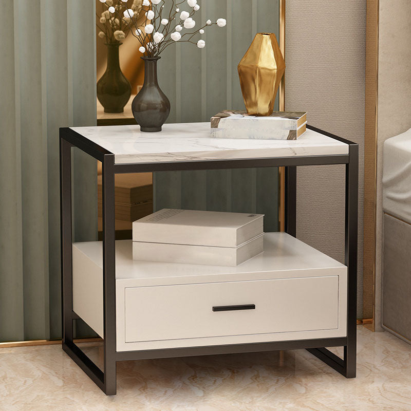 1-Drawer 1-Shelf Accent Table Nightstand 19.68" Tall Faux Marble Bedside Cabinet