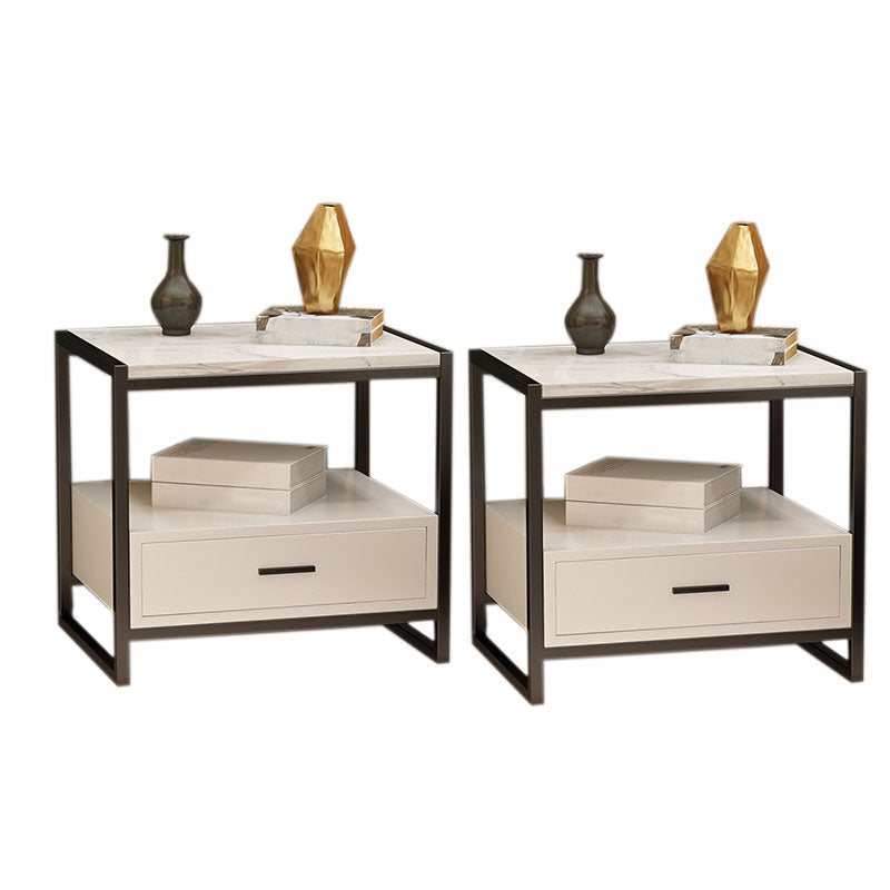 1-Drawer 1-Shelf Accent Table Nightstand 19.68" Tall Faux Marble Bedside Cabinet