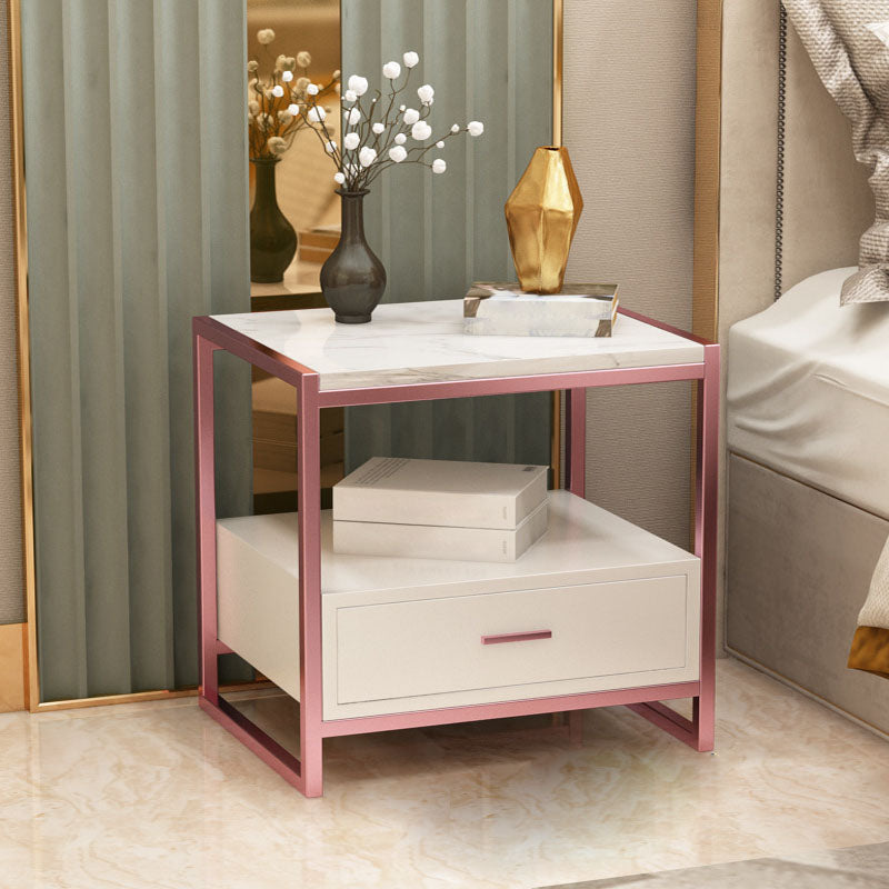 1-Drawer 1-Shelf Accent Table Nightstand 19.68" Tall Faux Marble Bedside Cabinet