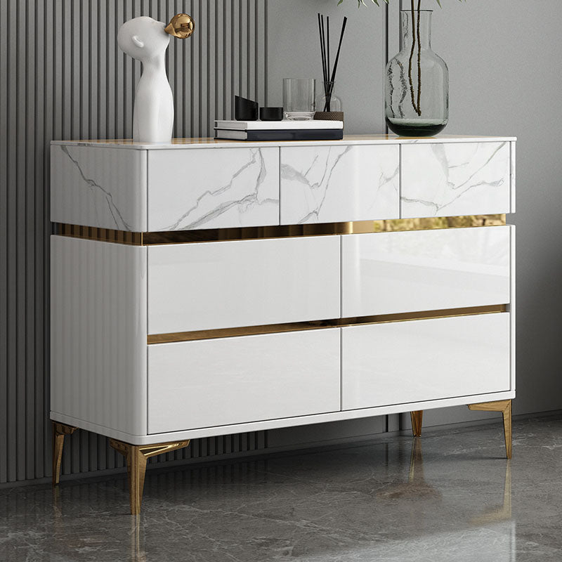 Cómoda de dormitorio Glam Stone, cómoda de almacenamiento de 16" de ancho en blanco con cajones