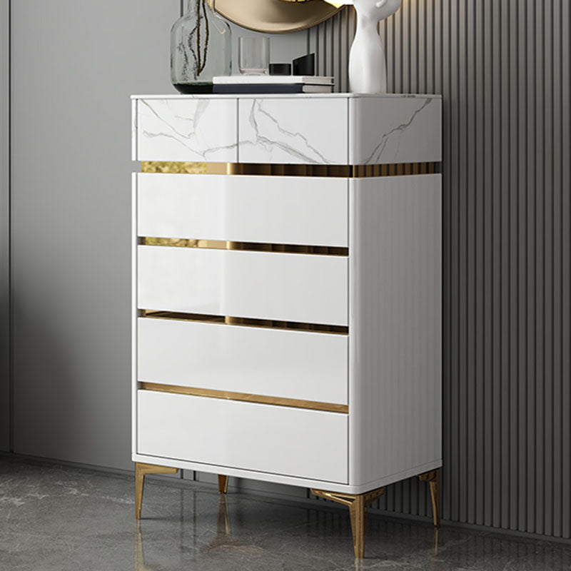 Cómoda de dormitorio Glam Stone, cómoda de almacenamiento de 16" de ancho en blanco con cajones