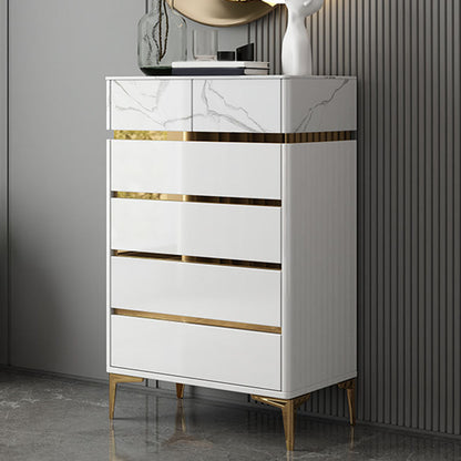 Cómoda de dormitorio Glam Stone, cómoda de almacenamiento de 16" de ancho en blanco con cajones