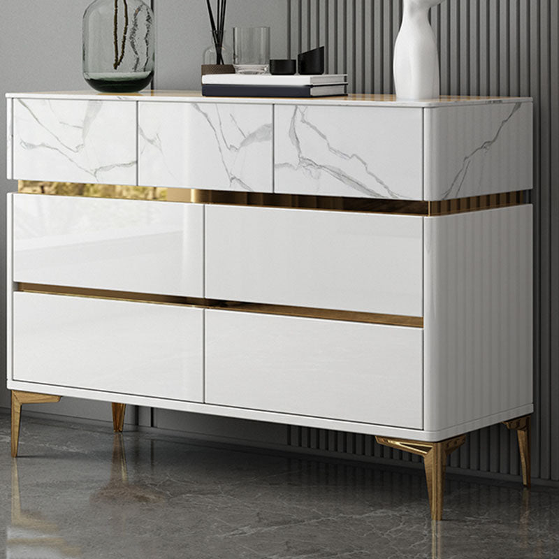 Cómoda de dormitorio Glam Stone, cómoda de almacenamiento de 16" de ancho en blanco con cajones