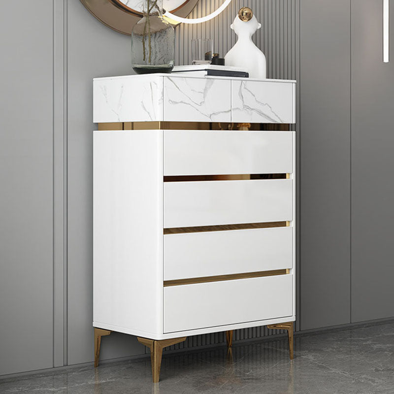 Cómoda de dormitorio Glam Stone, cómoda de almacenamiento de 16" de ancho en blanco con cajones