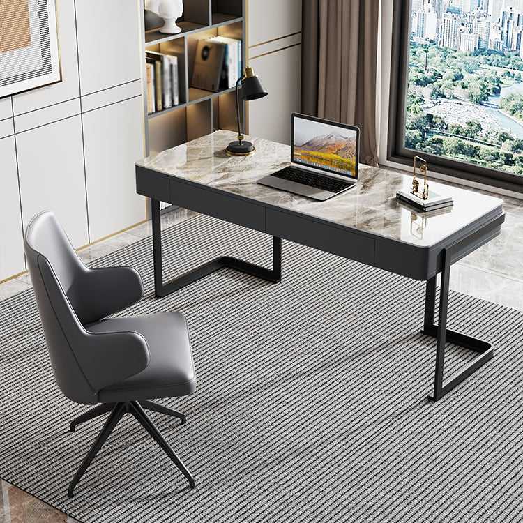 Modern Desk Home Study Desk Sintered Stone Writing Desk with 2 Drawers Clearhalo 'furn' 'furn_office_desk' 'Furniture' 'Office Desks' 'Office Furniture' 'office_desk' 5869258