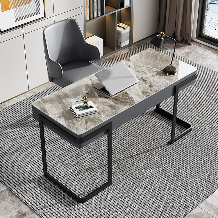 Modern Desk Home Study Desk Sintered Stone Writing Desk with 2 Drawers Clearhalo 'furn' 'furn_office_desk' 'Furniture' 'Office Desks' 'Office Furniture' 'office_desk' 5869259