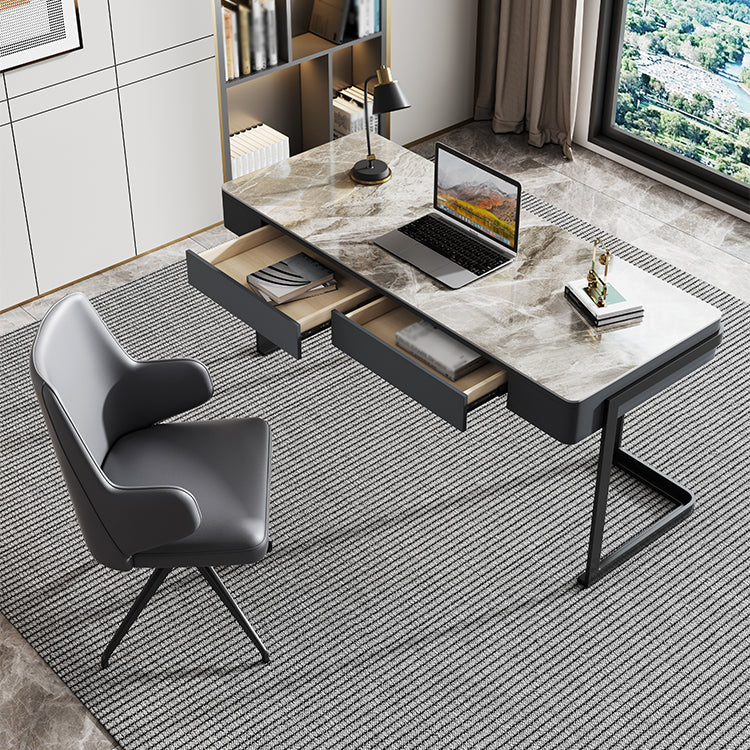Modern Desk Home Study Desk Sintered Stone Writing Desk with 2 Drawers Clearhalo 'furn' 'furn_office_desk' 'Furniture' 'Office Desks' 'Office Furniture' 'office_desk' 5869260