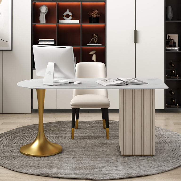 Península Mesa de escritura moderna Tabla de estudio fija de piedra sinterizada