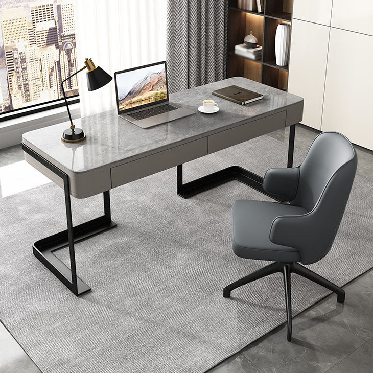 Modern Style Office Desk Sintered Stone 2-drawer Desk for Home Clearhalo 'furn' 'furn_office_desk' 'Furniture' 'Office Desks' 'Office Furniture' 'office_desk' 5869308