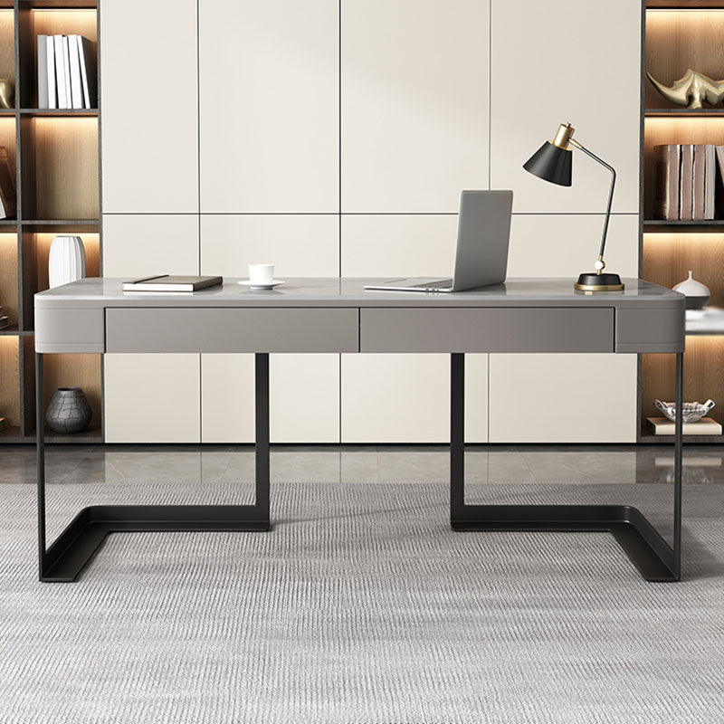 Modern Style Office Desk Sintered Stone 2-drawer Desk for Home Clearhalo 'furn' 'furn_office_desk' 'Furniture' 'Office Desks' 'Office Furniture' 'office_desk' 5869310