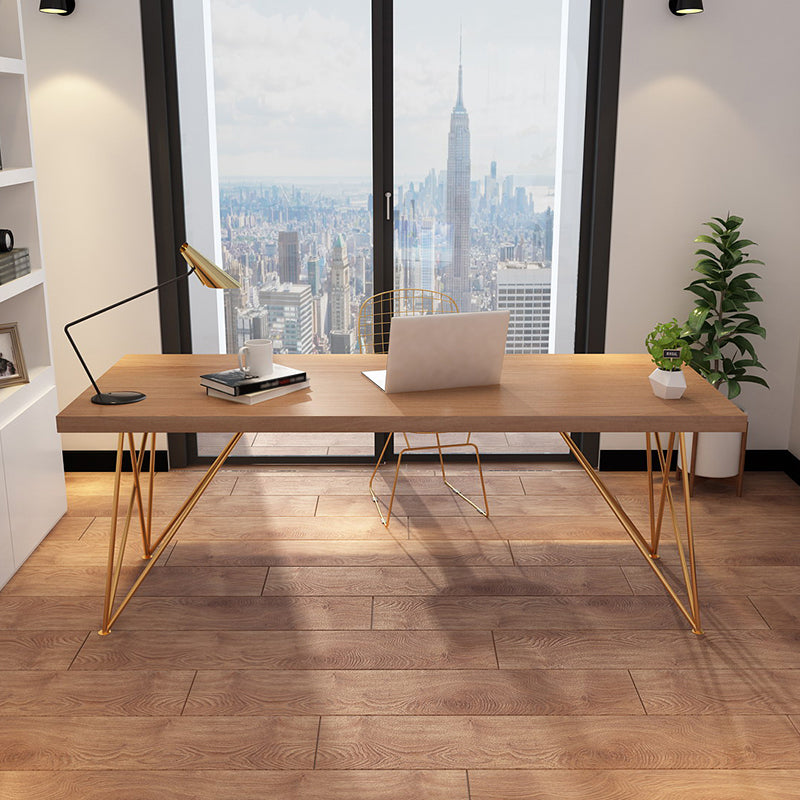 Glam Style Wooden Office Desk Rectangular Desk with Gold Frame Clearhalo 'furn' 'furn_office_desk' 'Furniture' 'Office Desks' 'Office Furniture' 'office_desk' 5869359