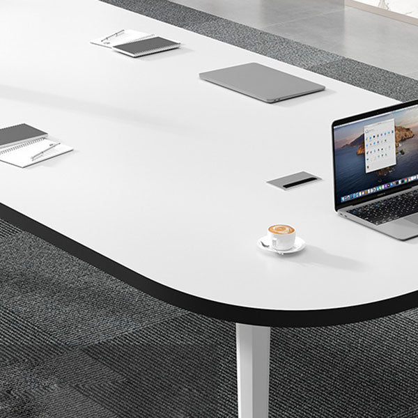 White Oval Writing Desk Office Manufactured Wood Desk with Parsons Base Clearhalo 'furn' 'furn_office_desk' 'Furniture' 'Office Desks' 'Office Furniture' 'office_desk' 5869376