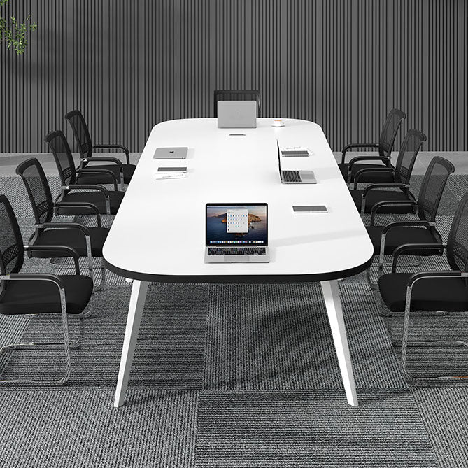 White Oval Writing Desk Office Manufactured Wood Desk with Parsons Base Clearhalo 'furn' 'furn_office_desk' 'Furniture' 'Office Desks' 'Office Furniture' 'office_desk' 5869379