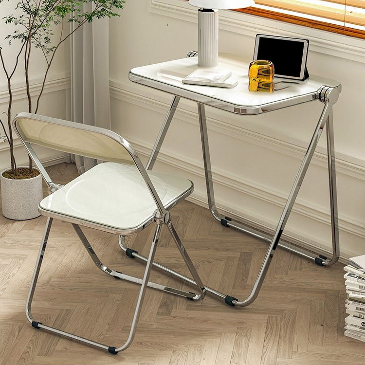 Acrylic Curved Writing Desk Folding Contemporary Desk 25.2"L x 19.7"W x 27.6"H Clearhalo 'furn' 'furn_office_desk' 'Furniture' 'Office Desks' 'Office Furniture' 'office_desk' 5869506
