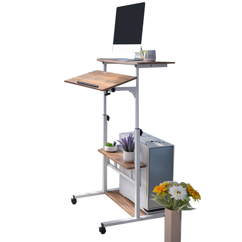 Table with Caster Wheel Adjustable Height Front and Rear Table Board Size Brown Clearhalo 'furn' 'furn_office_desk' 'Furniture' 'Office Desks' 'Office Furniture' 'office_desk' 5869539
