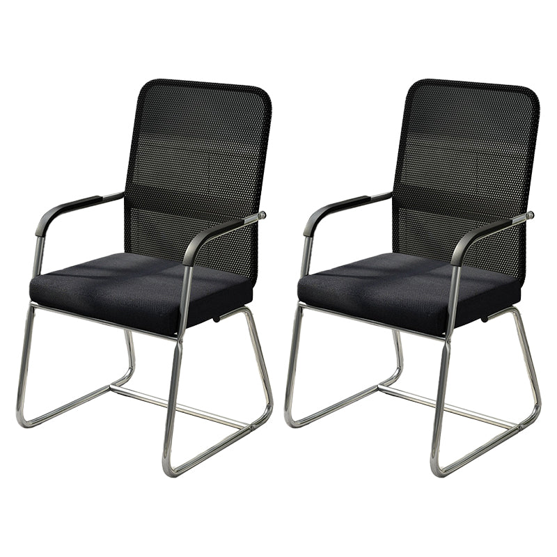 Modern Fixed Arms Leather Chair No Wheels Mid-Back Office Chair Black 2 Piece Set Mesh Clearhalo 'furn' 'furn_office_chair' 'Furniture' 'Office Chairs' 'Office Furniture' 'office_chair' 5869750