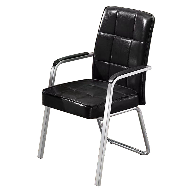 Modern Fixed Arms Leather Chair No Wheels Mid-Back Office Chair Clearhalo 'furn' 'furn_office_chair' 'Furniture' 'Office Chairs' 'Office Furniture' 'office_chair' 5869751