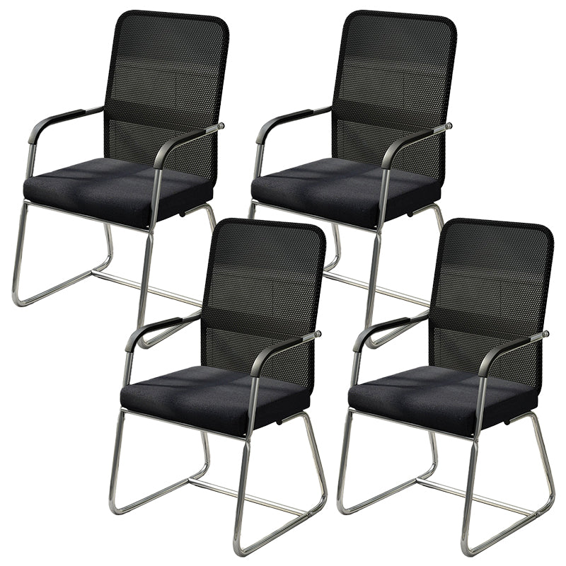 Modern Fixed Arms Leather Chair No Wheels Mid-Back Office Chair Black 4 Piece Set Mesh Clearhalo 'furn' 'furn_office_chair' 'Furniture' 'Office Chairs' 'Office Furniture' 'office_chair' 5869752