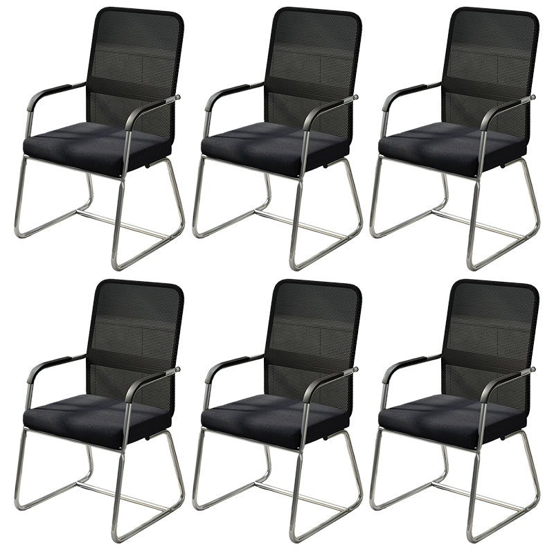 Modern Fixed Arms Leather Chair No Wheels Mid-Back Office Chair Black 6 Piece Set Mesh Clearhalo 'furn' 'furn_office_chair' 'Furniture' 'Office Chairs' 'Office Furniture' 'office_chair' 5869755