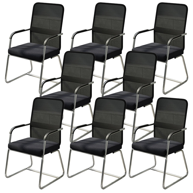 Modern Fixed Arms Leather Chair No Wheels Mid-Back Office Chair Black 8 Piece Set Mesh Clearhalo 'furn' 'furn_office_chair' 'Furniture' 'Office Chairs' 'Office Furniture' 'office_chair' 5869757