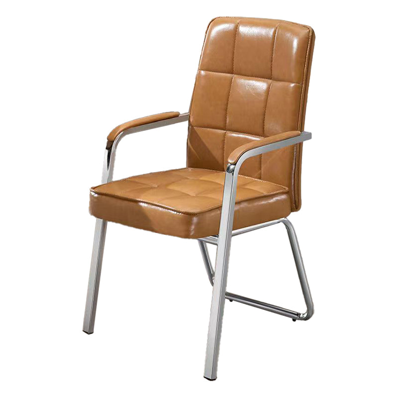 Modern Fixed Arms Leather Chair No Wheels Mid-Back Office Chair Clearhalo 'furn' 'furn_office_chair' 'Furniture' 'Office Chairs' 'Office Furniture' 'office_chair' 5869760
