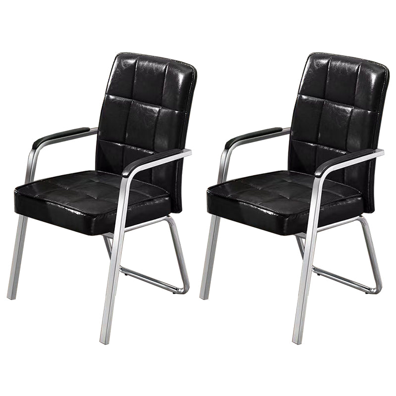 Modern Fixed Arms Leather Chair No Wheels Mid-Back Office Chair Black 2 Piece Set Leather Clearhalo 'furn' 'furn_office_chair' 'Furniture' 'Office Chairs' 'Office Furniture' 'office_chair' 5869761