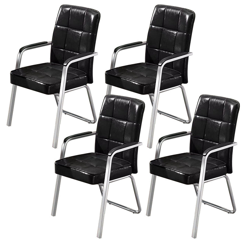 Modern Fixed Arms Leather Chair No Wheels Mid-Back Office Chair Black 4 Piece Set Leather Clearhalo 'furn' 'furn_office_chair' 'Furniture' 'Office Chairs' 'Office Furniture' 'office_chair' 5869762