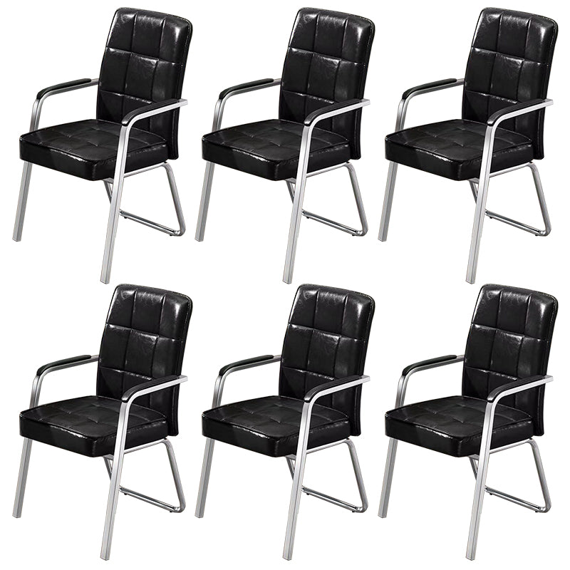 Modern Fixed Arms Leather Chair No Wheels Mid-Back Office Chair Black 6 Piece Set Leather Clearhalo 'furn' 'furn_office_chair' 'Furniture' 'Office Chairs' 'Office Furniture' 'office_chair' 5869764