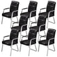 Modern Fixed Arms Leather Chair No Wheels Mid-Back Office Chair Black 8 Piece Set Leather Clearhalo 'furn' 'furn_office_chair' 'Furniture' 'Office Chairs' 'Office Furniture' 'office_chair' 5869765