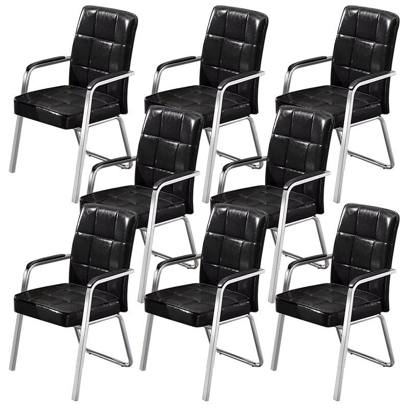 Modern Fixed Arms Leather Chair No Wheels Mid-Back Office Chair Black 8 Piece Set Leather Clearhalo 'furn' 'furn_office_chair' 'Furniture' 'Office Chairs' 'Office Furniture' 'office_chair' 5869765