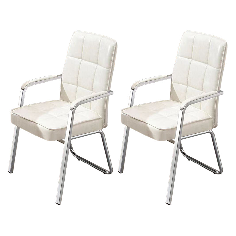 Modern Fixed Arms Leather Chair No Wheels Mid-Back Office Chair White 2 Piece Set Leather Clearhalo 'furn' 'furn_office_chair' 'Furniture' 'Office Chairs' 'Office Furniture' 'office_chair' 5869767