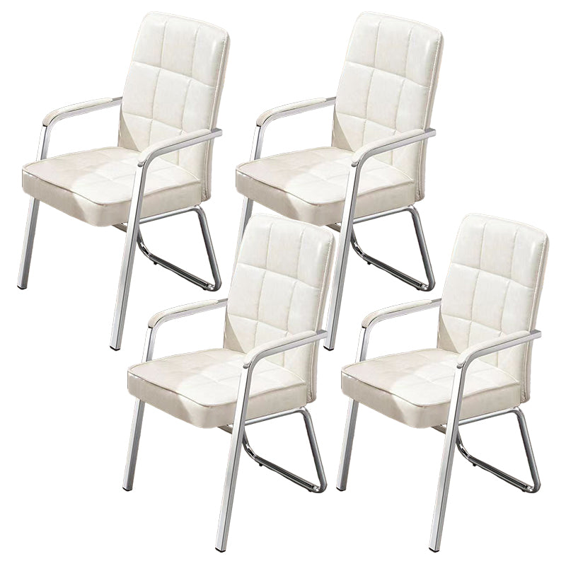 Modern Fixed Arms Leather Chair No Wheels Mid-Back Office Chair White 4 Piece Set Leather Clearhalo 'furn' 'furn_office_chair' 'Furniture' 'Office Chairs' 'Office Furniture' 'office_chair' 5869768