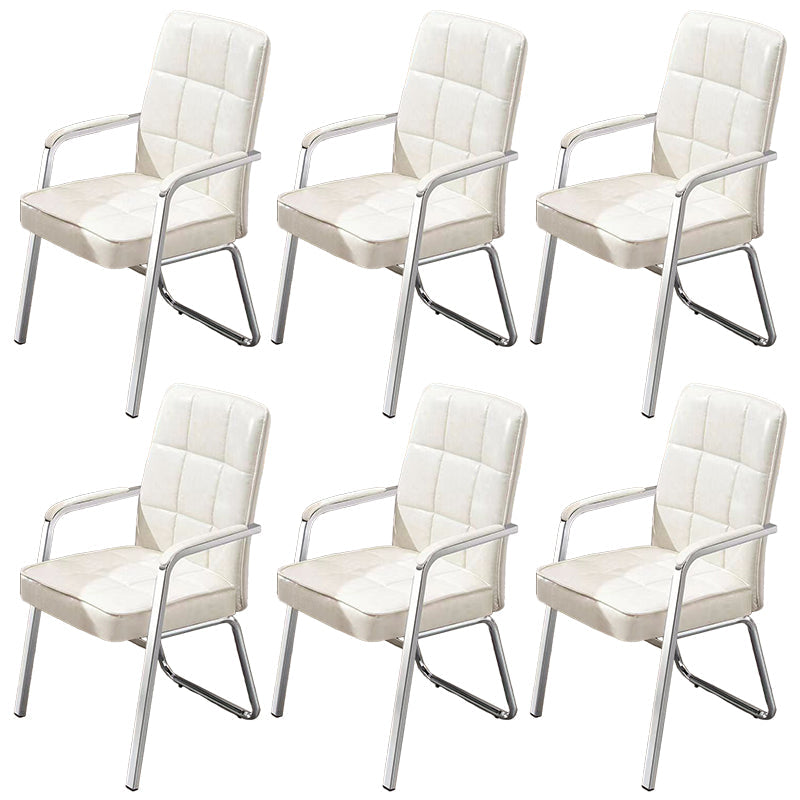 Modern Fixed Arms Leather Chair No Wheels Mid-Back Office Chair White 6 Piece Set Leather Clearhalo 'furn' 'furn_office_chair' 'Furniture' 'Office Chairs' 'Office Furniture' 'office_chair' 5869769