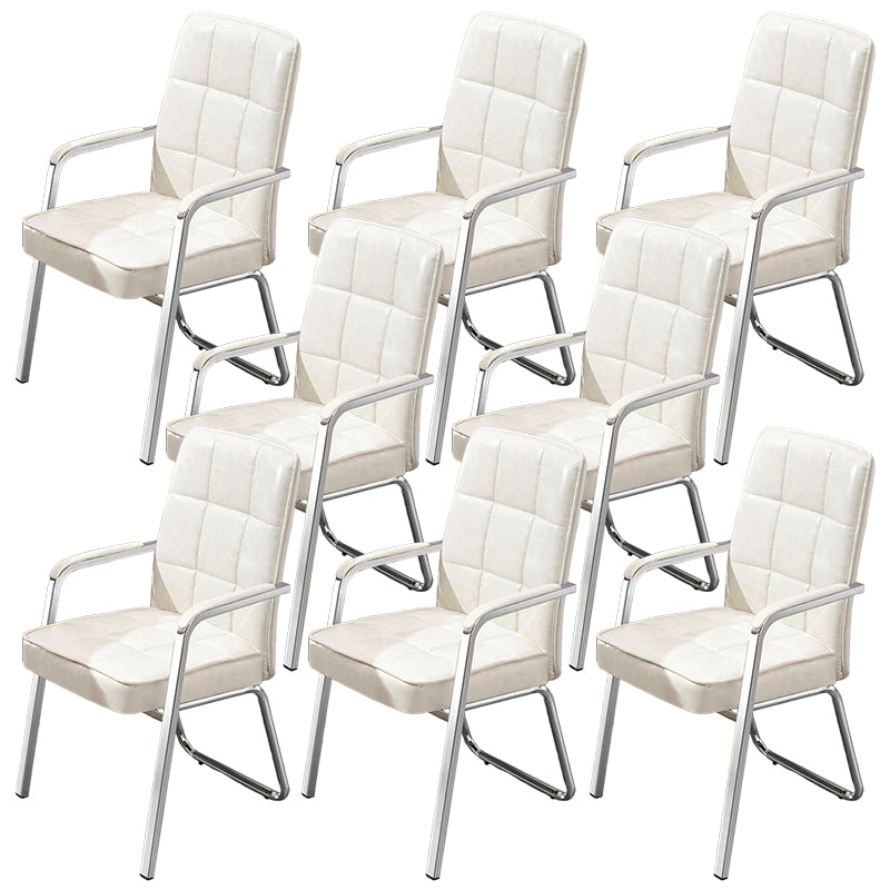 Modern Fixed Arms Leather Chair No Wheels Mid-Back Office Chair White 8 Piece Set Leather Clearhalo 'furn' 'furn_office_chair' 'Furniture' 'Office Chairs' 'Office Furniture' 'office_chair' 5869770