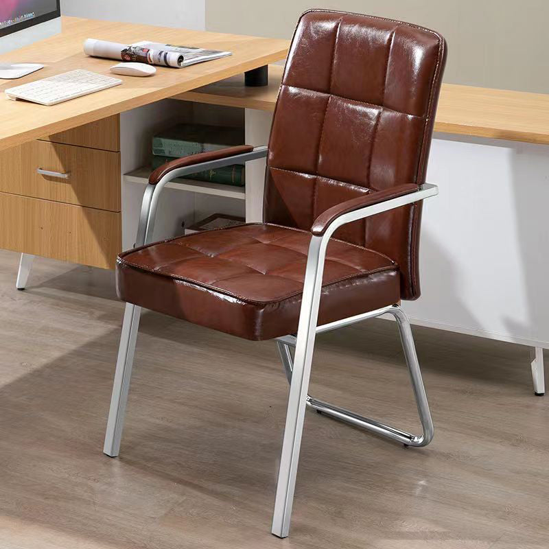 Modern Fixed Arms Leather Chair No Wheels Mid-Back Office Chair Red 1 Piece Leather Clearhalo 'furn' 'furn_office_chair' 'Furniture' 'Office Chairs' 'Office Furniture' 'office_chair' 5869771