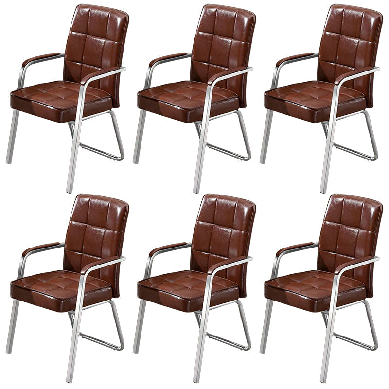 Modern Fixed Arms Leather Chair No Wheels Mid-Back Office Chair Red 6 Piece Set Leather Clearhalo 'furn' 'furn_office_chair' 'Furniture' 'Office Chairs' 'Office Furniture' 'office_chair' 5869774