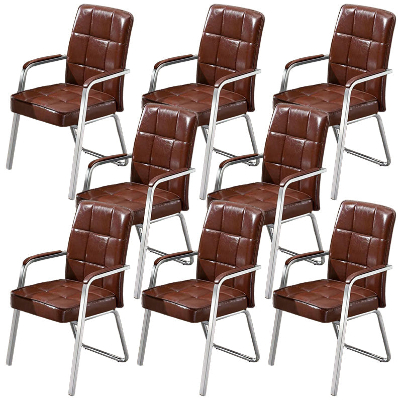 Modern Fixed Arms Leather Chair No Wheels Mid-Back Office Chair Red 8 Piece Set Leather Clearhalo 'furn' 'furn_office_chair' 'Furniture' 'Office Chairs' 'Office Furniture' 'office_chair' 5869775