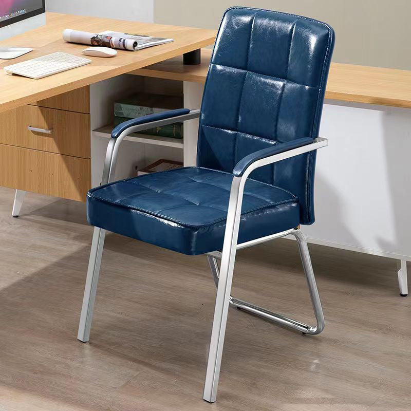Modern Fixed Arms Leather Chair No Wheels Mid-Back Office Chair Blue 1 Piece Leather Clearhalo 'furn' 'furn_office_chair' 'Furniture' 'Office Chairs' 'Office Furniture' 'office_chair' 5869776