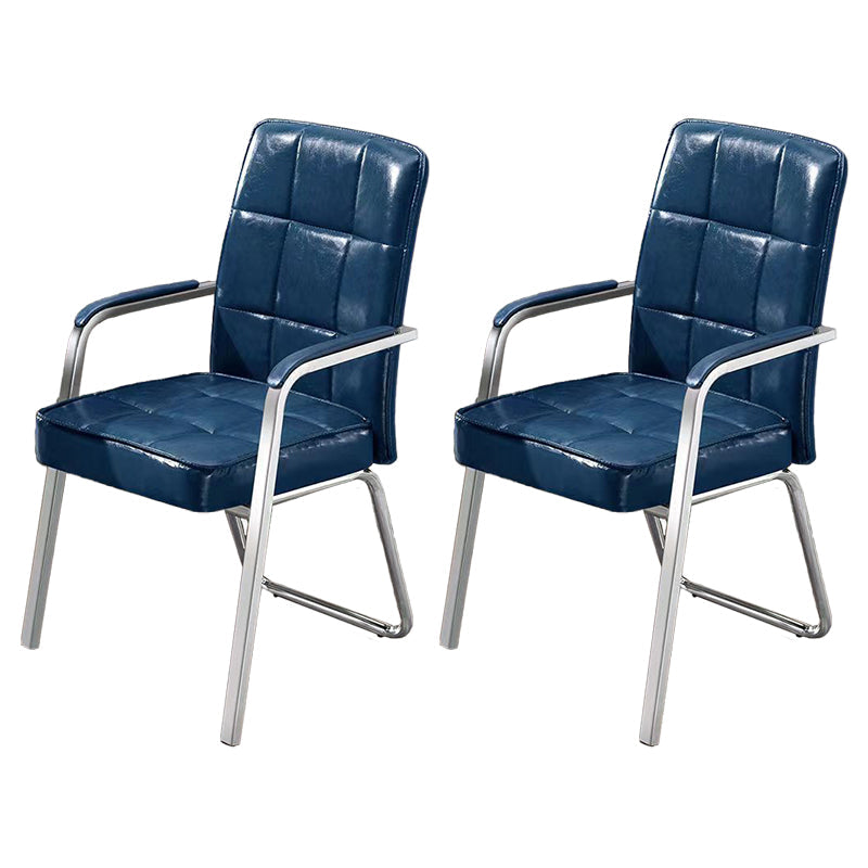 Modern Fixed Arms Leather Chair No Wheels Mid-Back Office Chair Blue 2 Piece Set Leather Clearhalo 'furn' 'furn_office_chair' 'Furniture' 'Office Chairs' 'Office Furniture' 'office_chair' 5869777
