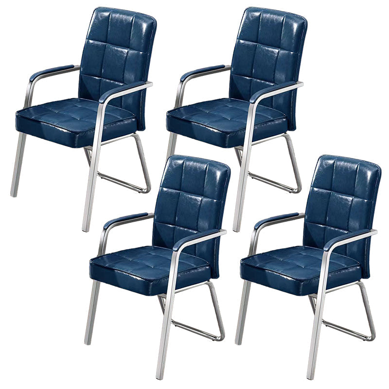 Modern Fixed Arms Leather Chair No Wheels Mid-Back Office Chair Blue 4 Piece Set Leather Clearhalo 'furn' 'furn_office_chair' 'Furniture' 'Office Chairs' 'Office Furniture' 'office_chair' 5869778
