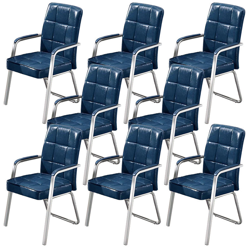 Modern Fixed Arms Leather Chair No Wheels Mid-Back Office Chair Blue 8 Piece Set Leather Clearhalo 'furn' 'furn_office_chair' 'Furniture' 'Office Chairs' 'Office Furniture' 'office_chair' 5869780