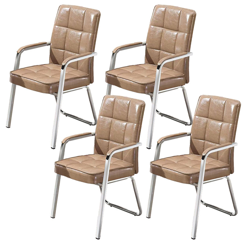 Modern Fixed Arms Leather Chair No Wheels Mid-Back Office Chair Khaki 4 Piece Set Leather Clearhalo 'furn' 'furn_office_chair' 'Furniture' 'Office Chairs' 'Office Furniture' 'office_chair' 5869783
